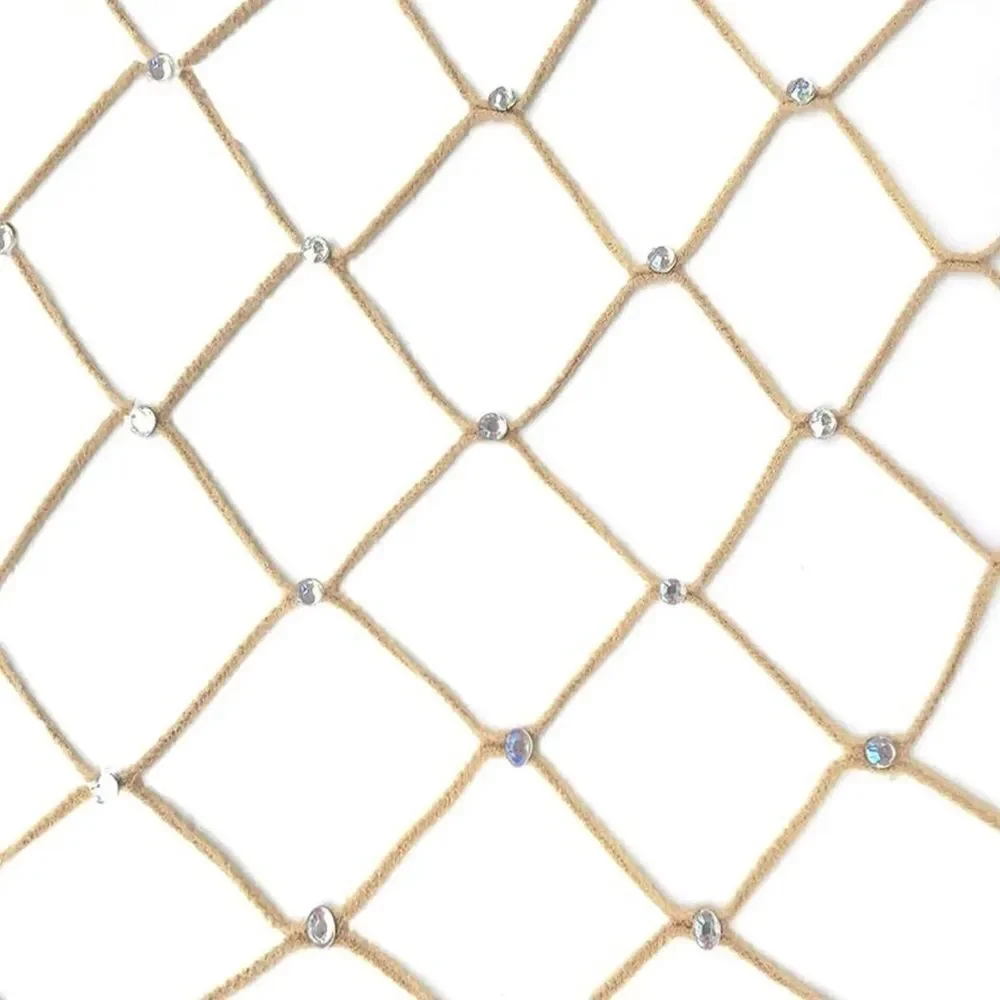 Nude rhinestones wide fishnet hosiery tights stockings